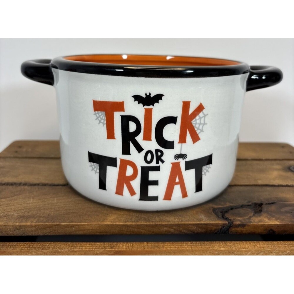 Small Burton & Burton Halloween Ceramic Candy Bowl w/ Handles, Trick or Treat